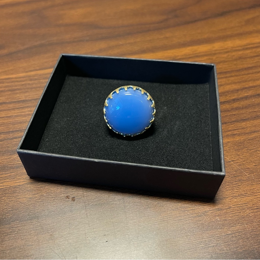 Blue Agate Brass Statement Ring With Gold-Tone Setting